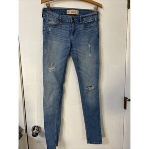 Hollister Jeans Size 3R W26  L31 Womens Low Rise Jean Distressed‎ Blue